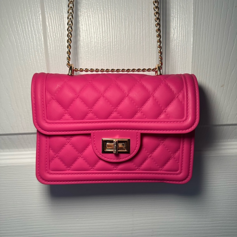 Hot Pink Crossbody Purse with Gold Chain